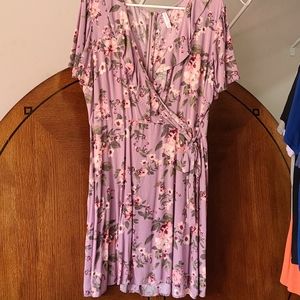Lavendar Floral faux WRAP DRESS XXL